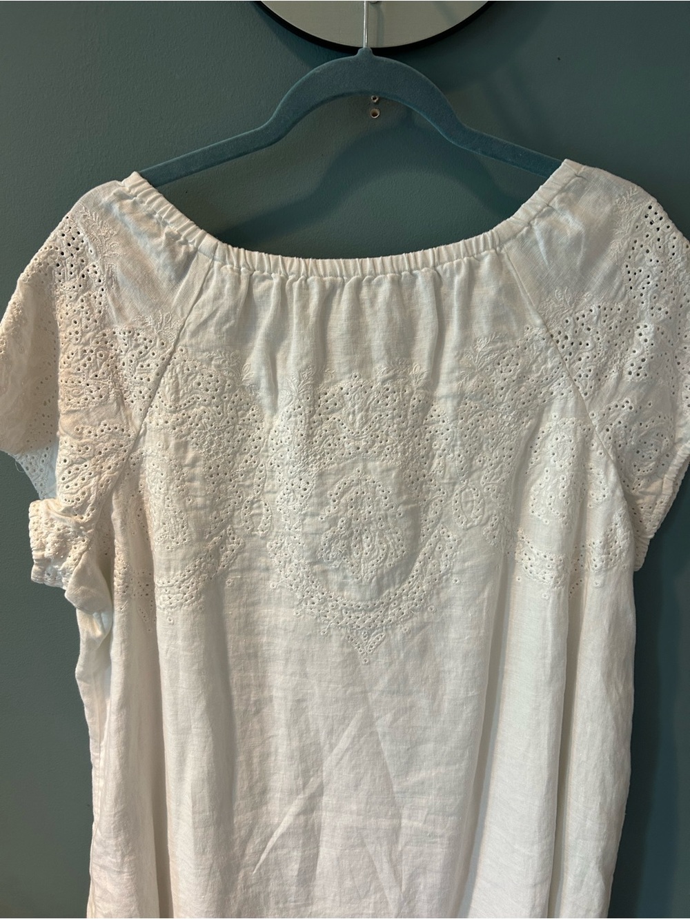 J. Jill White Eyelet Linen-Blend Tunic Dress Embroidered Short Sleeve XL - Picture 9 of 13